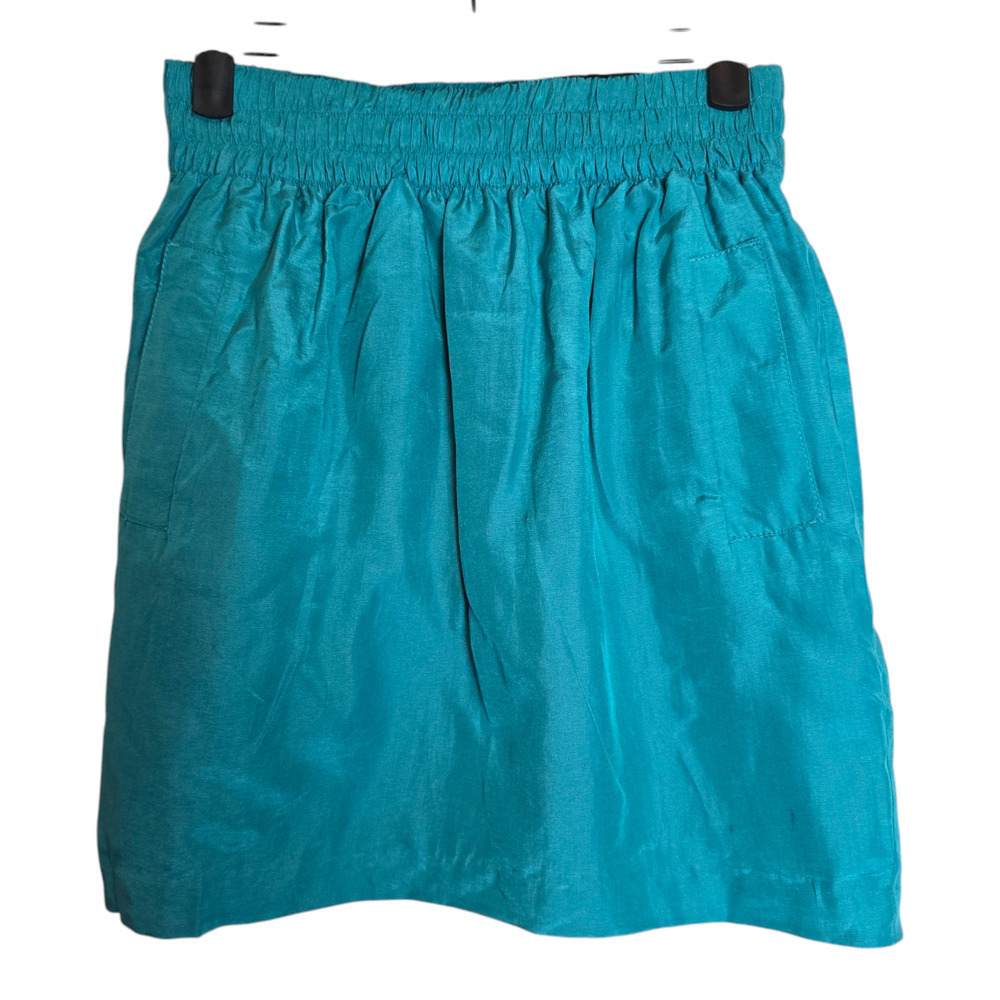 Club Monaco Skirt XS Teal Blue A Line Cotton Silk Casual Metallic Above Knee